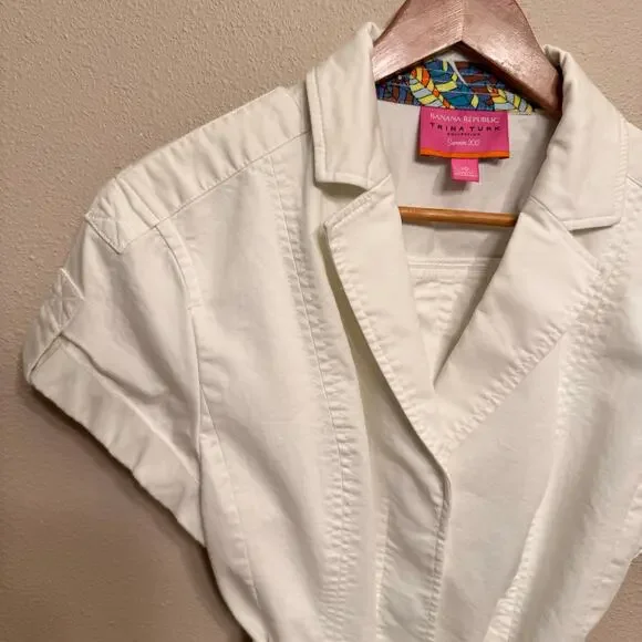 Banana Republic x Trina Turk Belted Utility Top Jacket Size 10 Ivory Summer 2012 - Picture 3 of 10